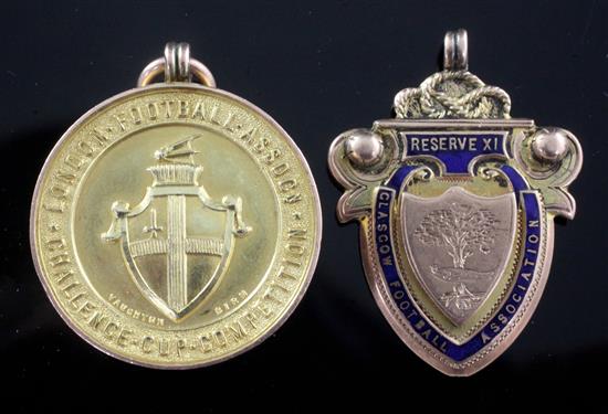 Two 9ct gold football related medals